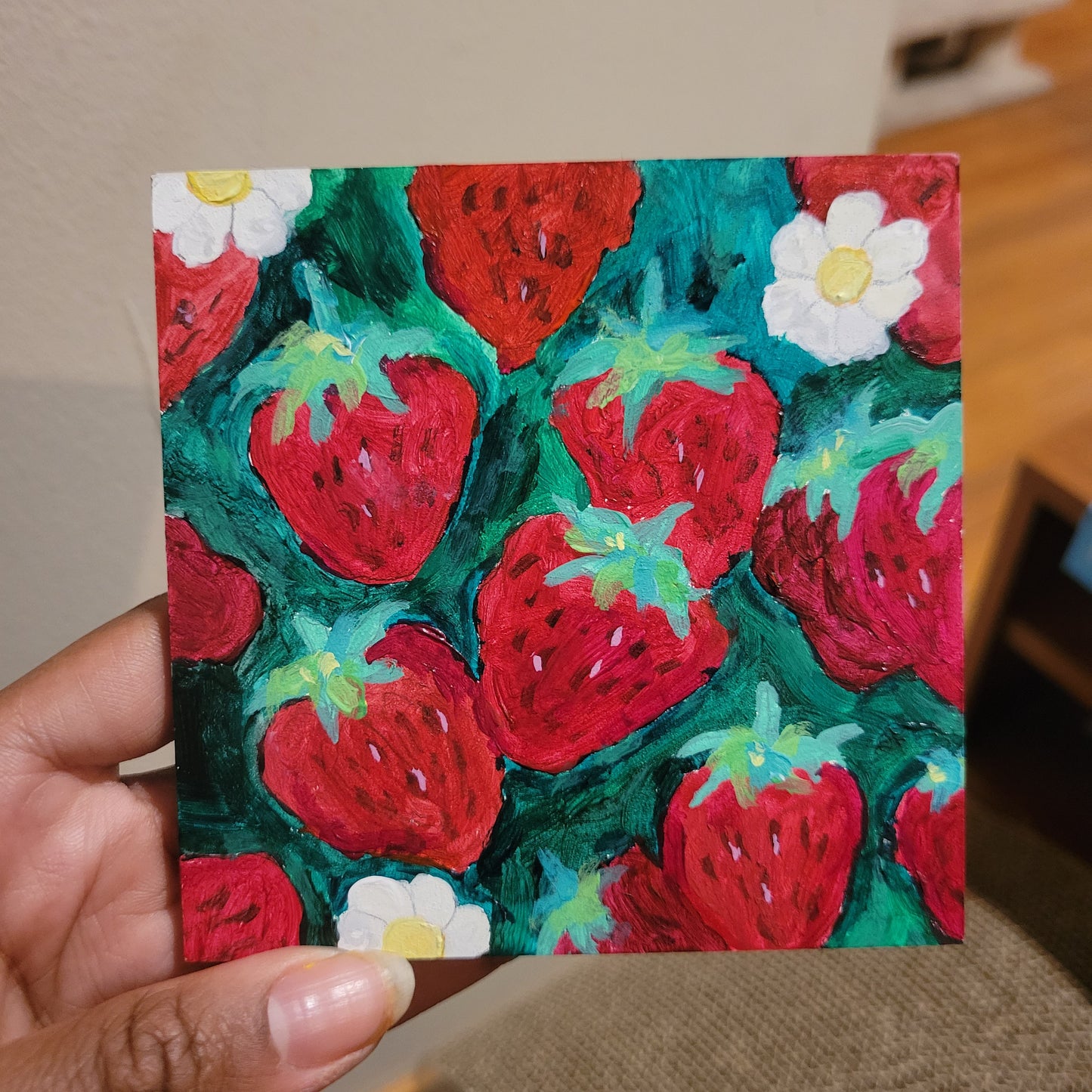 "Strawberry Patch" 4x4 Panel Original